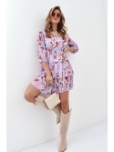 Floral dress with a tied neckline, lavender 21990 - Online store - Boutique